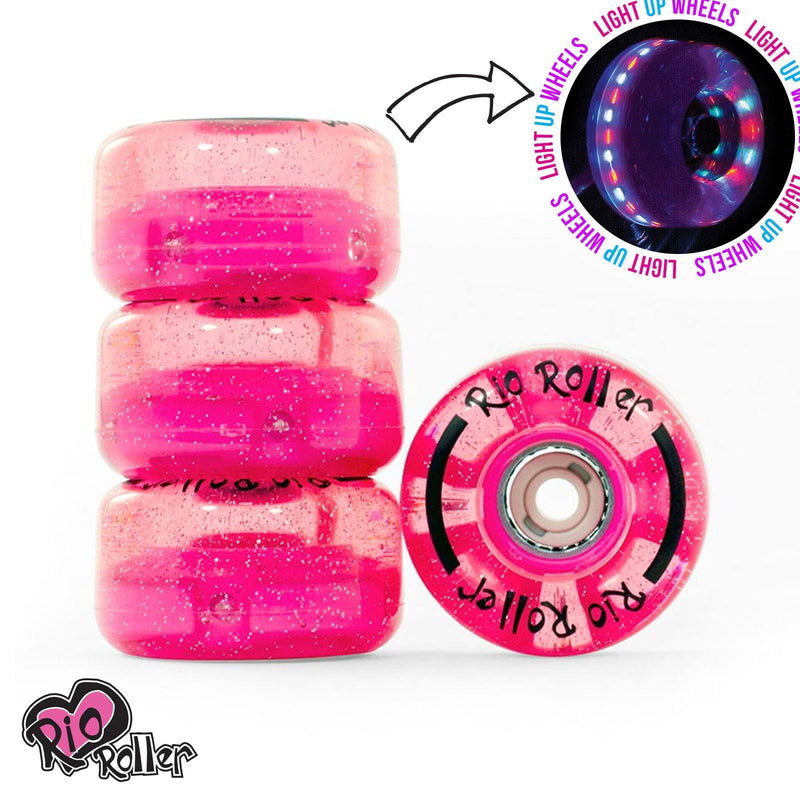 Rio Roller, Light Up Quad Roller Disco Skate Wheels, Pink Glitter Quad Skates Rio Roller 