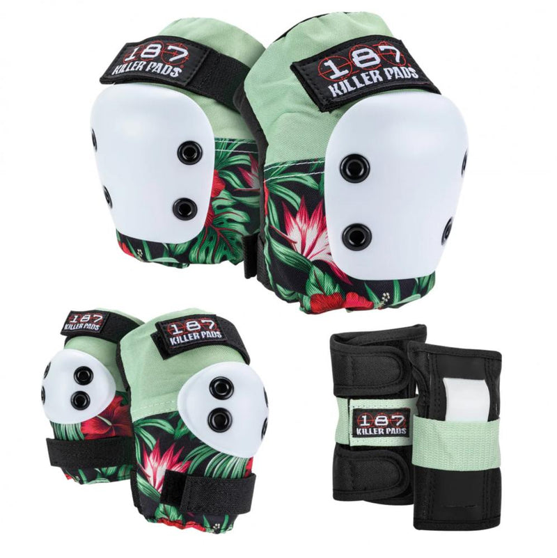 187 Protection Floral 6 Piece Pad Set All Sizes, Pink/Green/Hibiscuc/Black