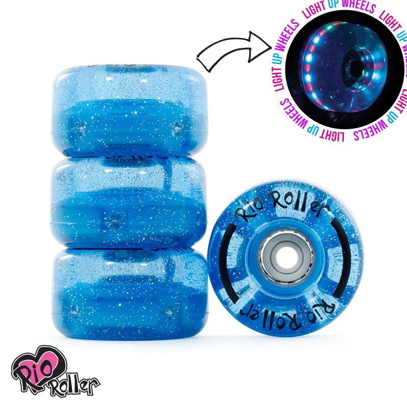 Rio Roller, Light Up Quad Roller Disco Skate Wheels, Blue Glitter Quad Skates Rio Roller 