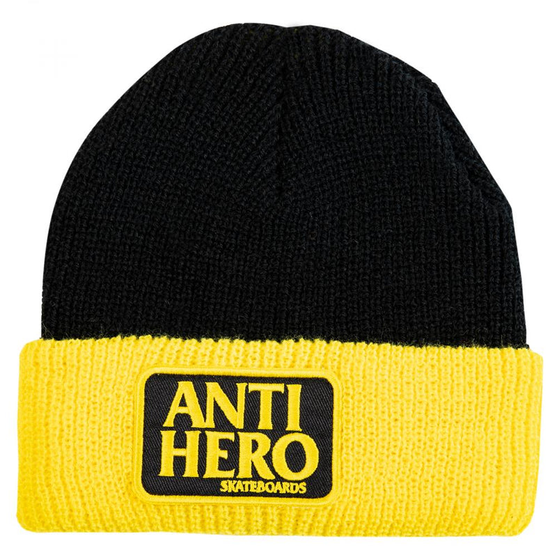 Anti Hero Skateboards Reserve Patch Beanie, Black/Yellow