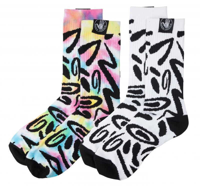 Body Glove Diatribe Skate Socks 2 Pack, White/Tie Dye