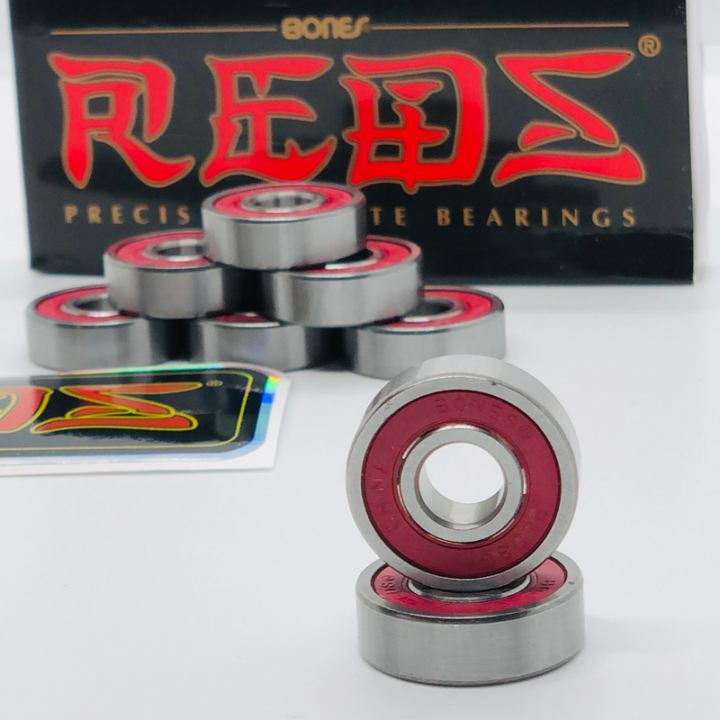 Bones Bearings Reds Skateboard / Inline / Roller Derby Bearings, 8 Pack