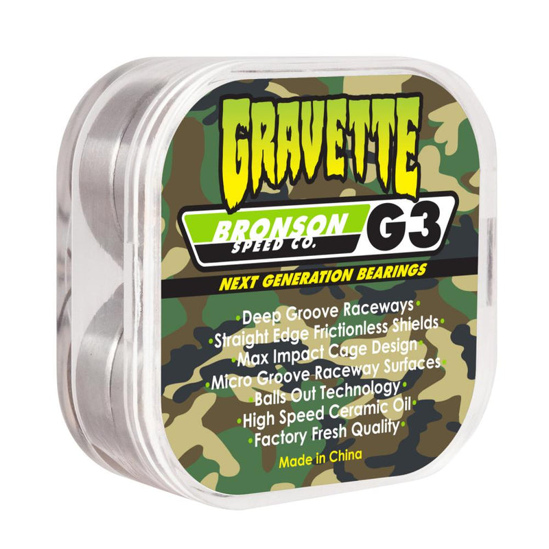 Bronson Speed Co. Gravette Signature G3 Skateboard Bearings 8 Pack, Camo