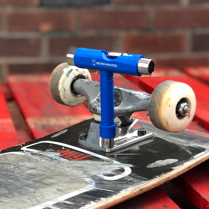 Seven Skates Skate Tool, 5 Way Skateboard T-Tool + Allen Key, Blue
