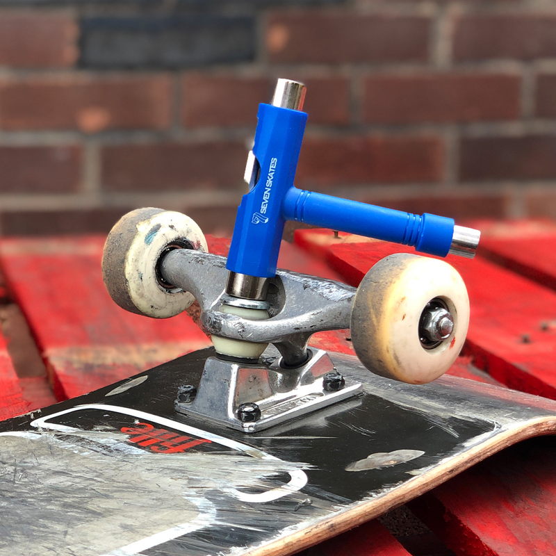 Seven Skates Skate Tool, 5 Way Skateboard T-Tool + Allen Key, Blue