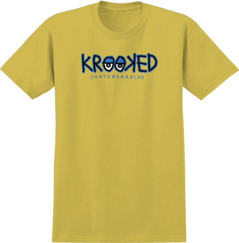 Krooked Skateboards Krooked Eyes Fill Skateboard T-Shirt, Mustard/Blue
