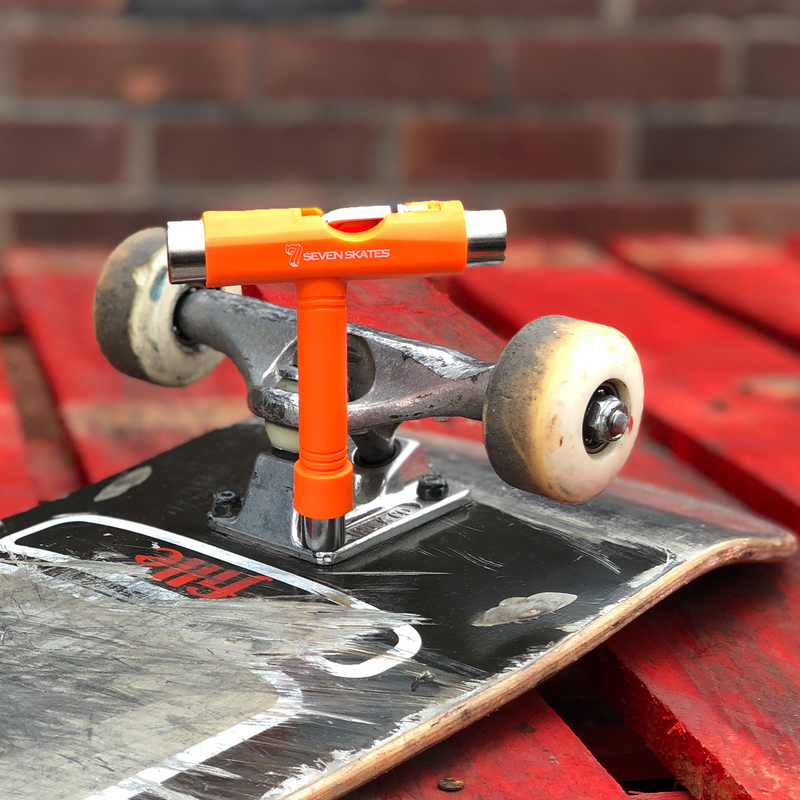 Seven Skates Skate Tool, 5 Way Skateboard T-Tool + Allen Key, Orange