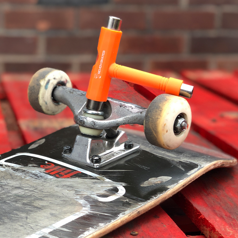 Seven Skates Skate Tool, 5 Way Skateboard T-Tool + Allen Key, Orange