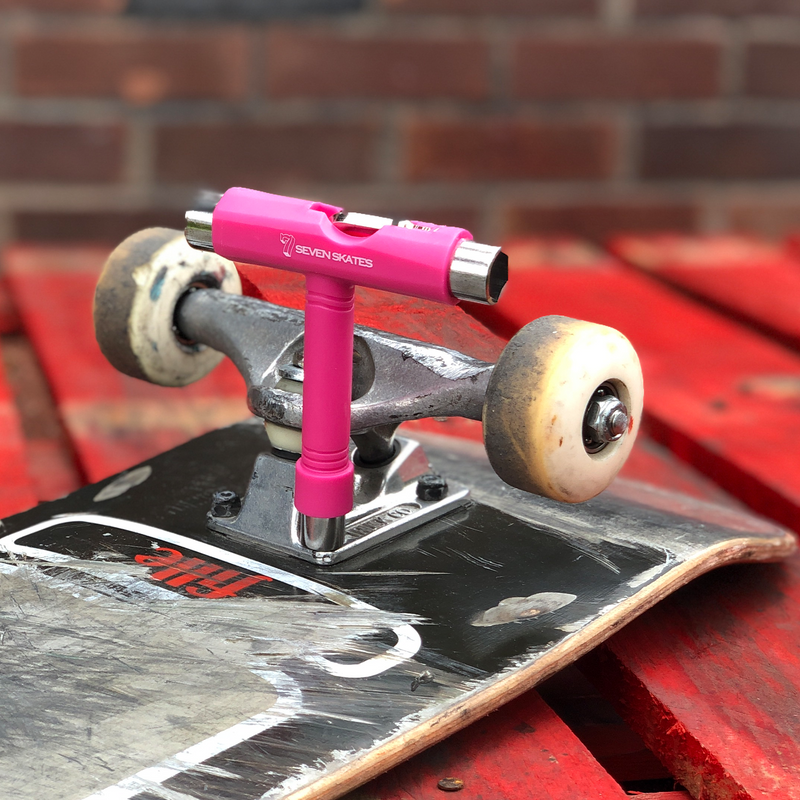 Seven Skates Skate Tool, 5 Way Skateboard T-Tool + Allen Key, Pink