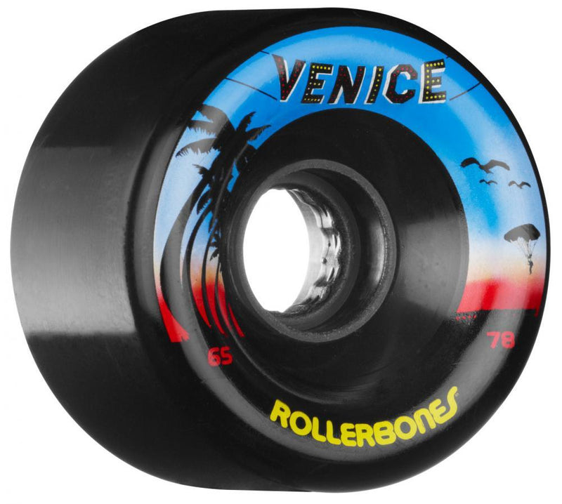 Rollerbones Quad Skate Wheels Venice Outdoor 80A (8pk), Black Quad Skates Rollerbones 