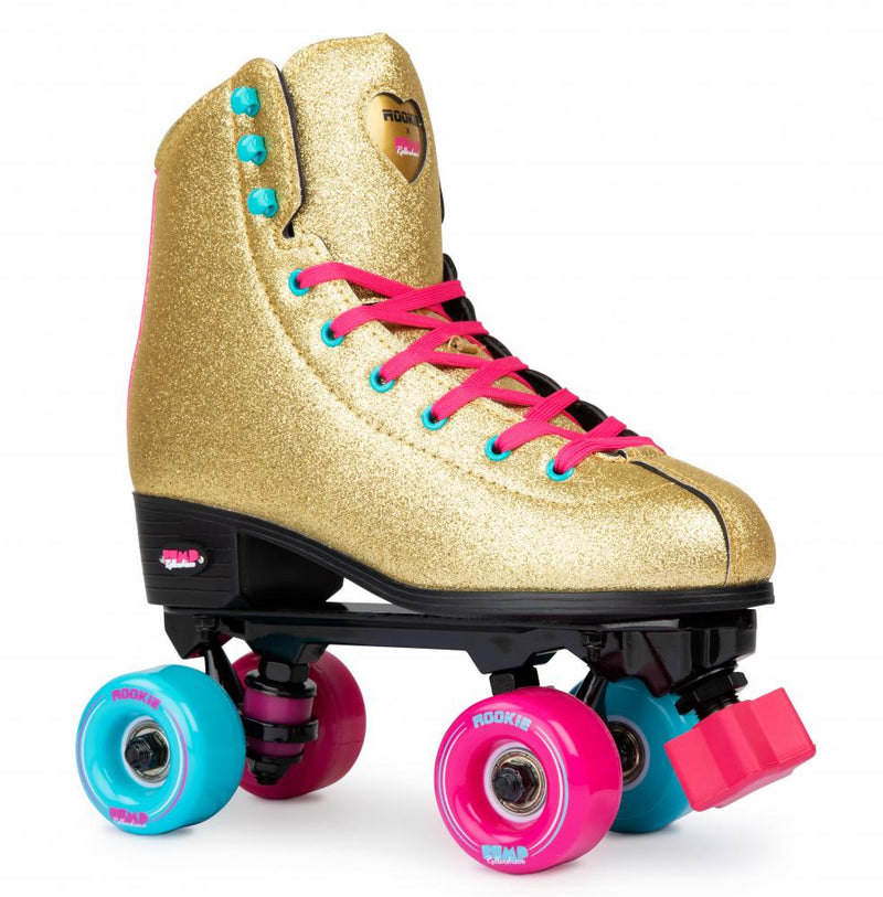 Rookie Rollerskates Bump Disco Complete Quad Skates, Gold Glitter