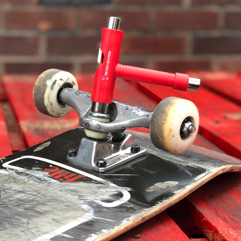 Seven Skates Skate Tool, 5 Way Skateboard T-Tool + Allen Key, Red