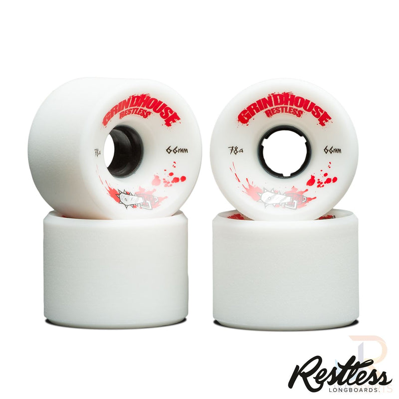 Restless Grindhouse 66mm/78A Wheels, White  (Set Of 4)