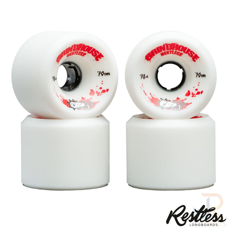Restless Grindhouse 70mm/78a Wheels, White  (Set Of 4)