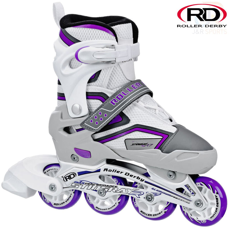 Roller Derby R7 Stingray Adjustable Inline Skates, White/Lilac (UK3-6)