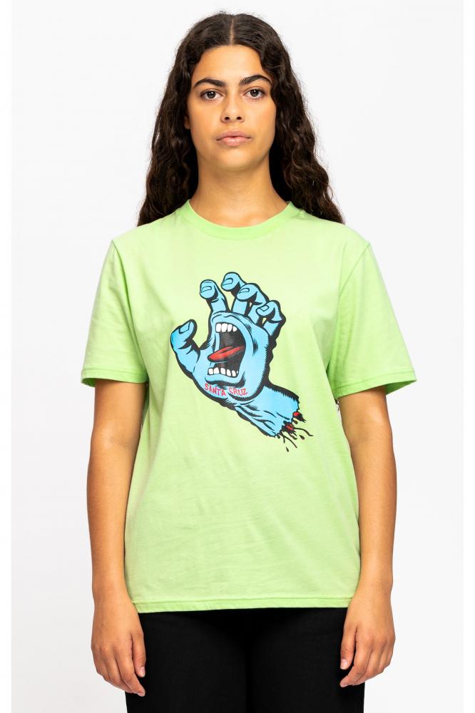 Santa Cruz Skateboards Screaming Hand Woman's Skateboard T-Shirt, Fresh Lime