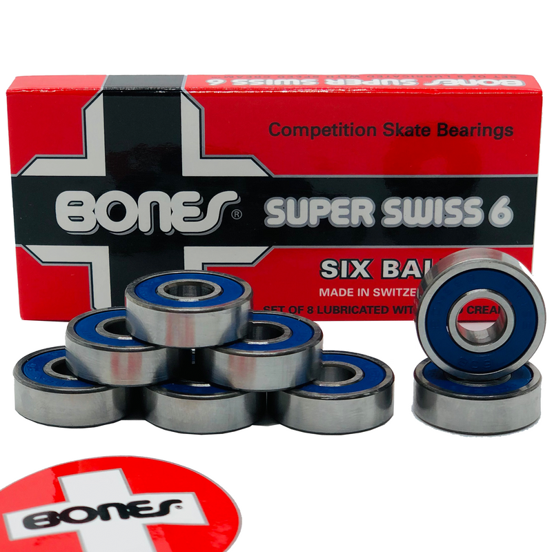 Bones Bearings Super Swiss 6 Skateboard / Inline / Roller Derby Bearings, 8 Pack