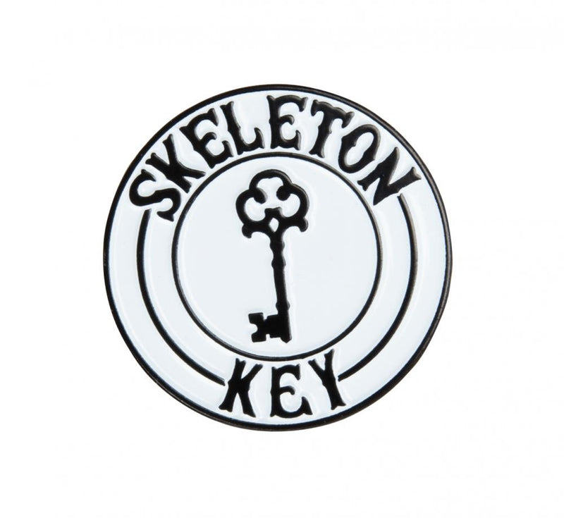 Skeleton Key Skateboards SKMFG Enamel Pin, Black/White