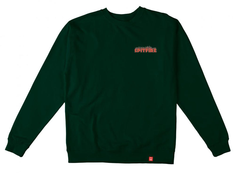 Spitfire Skateboards Flash Fire L/S Skateboard Sweatshirt, Dark Green/Red Embrodiery