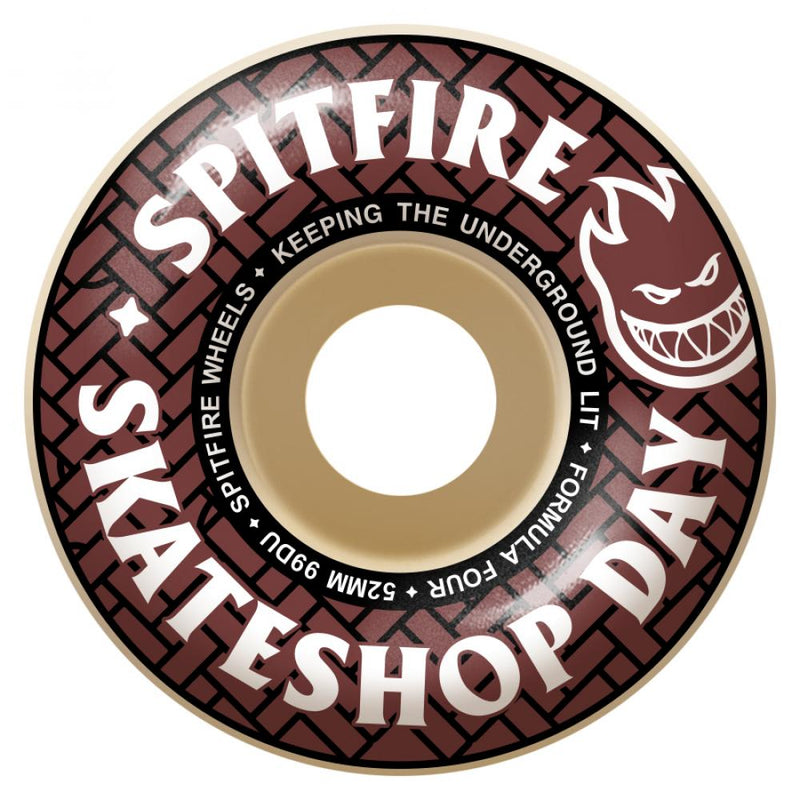 Spitfire Wheels Skateshop Day Classic 99a Formula Four 52mm Skateboard Wheels, White  (Set Of 4)