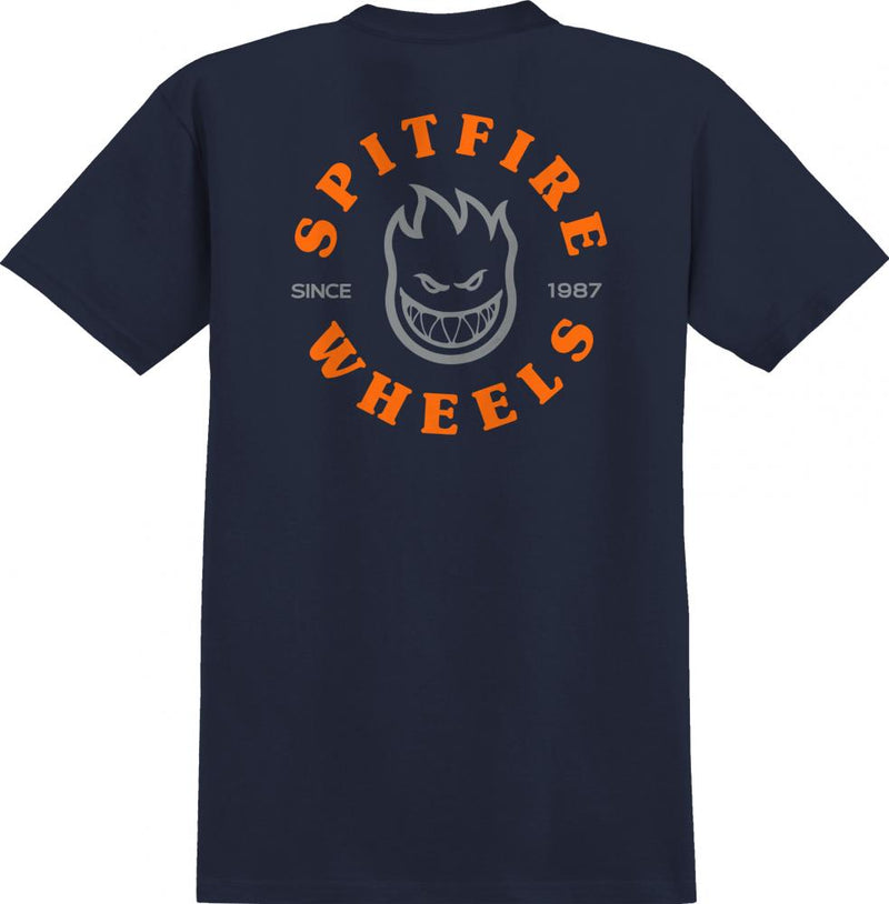 Spitfire Skateboards Bighead Classic Skateboard T-Shirt, Navy/Silver Fleck/Orange
