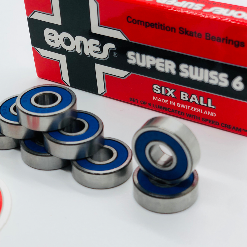 Bones Bearings Super Swiss 6 Skateboard / Inline / Roller Derby Bearings, 8 Pack