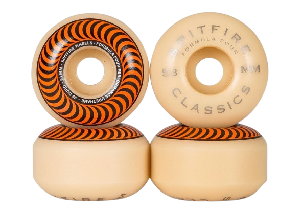 Spitfire Wheels Classic Classics Skateboard Wheels 53mm, White/Orange  (Set Of 4)