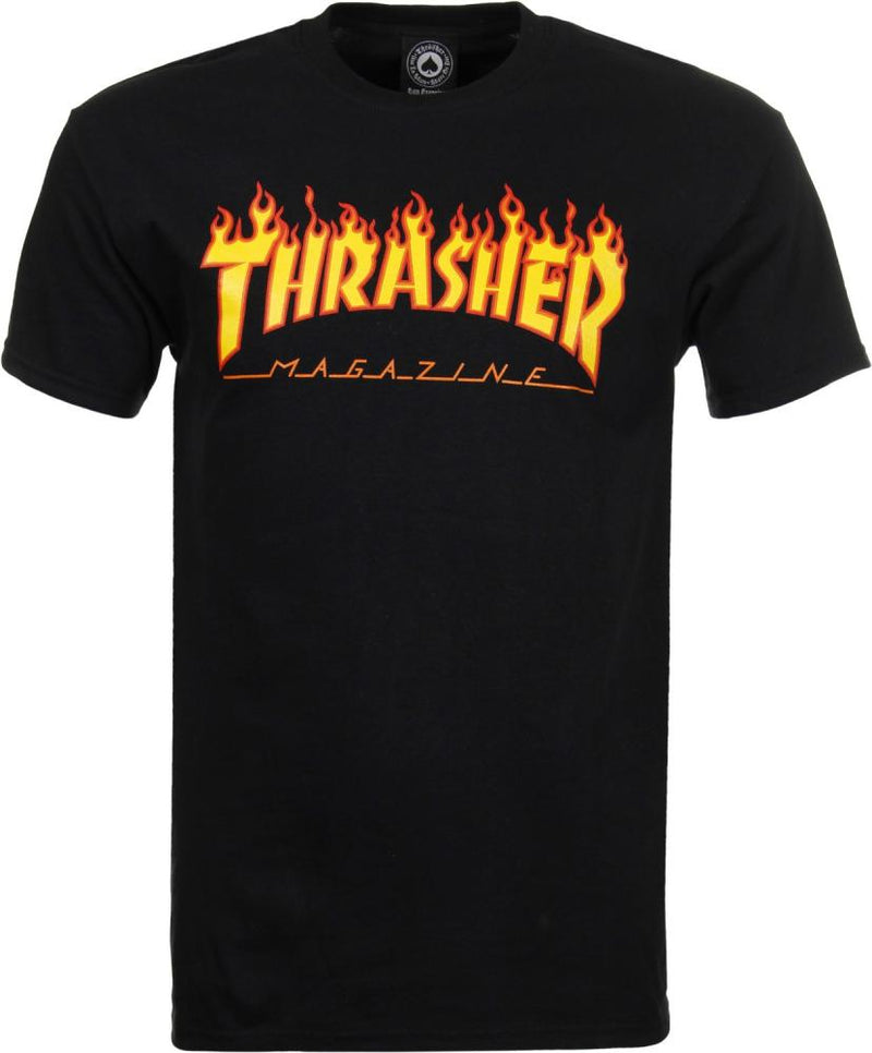 Thrasher Magazine Flame Logo Skateboard T-Shirt, Black
