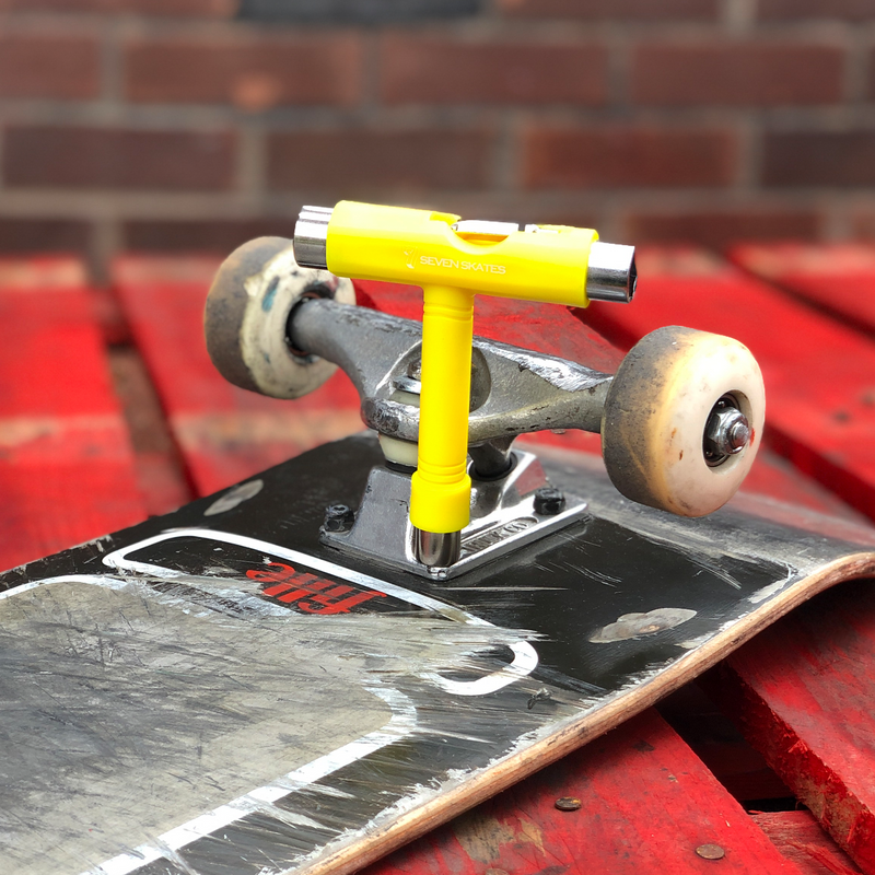 Seven Skates Skate Tool, 5 Way Skateboard T-Tool + Allen Key, Yellow