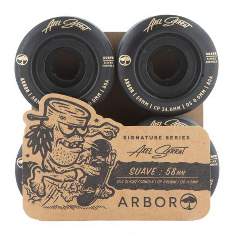 Arbor Skateboards Axel Serrat Suave Signature Wheels 80a 58mm, Black  (Set Of 4)