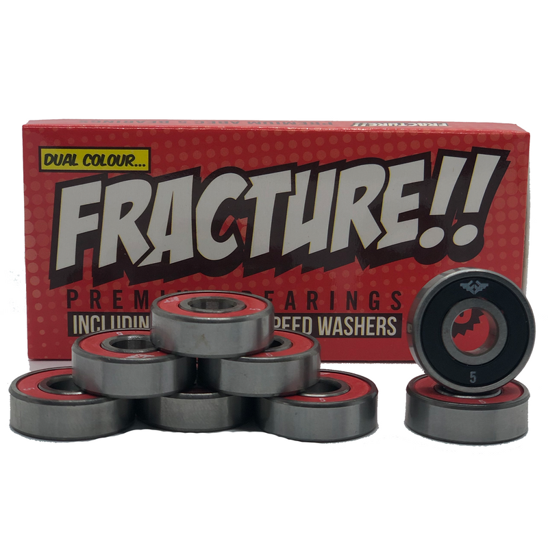 Fracture Skateboards Premium Abec 5 Skateboard Bearings, Red/Black
