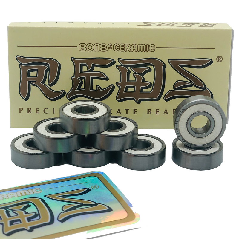 Bones Bearings Reds Ceramic Skateboard / Inline / Roller Derby Bearings, 8 Pack