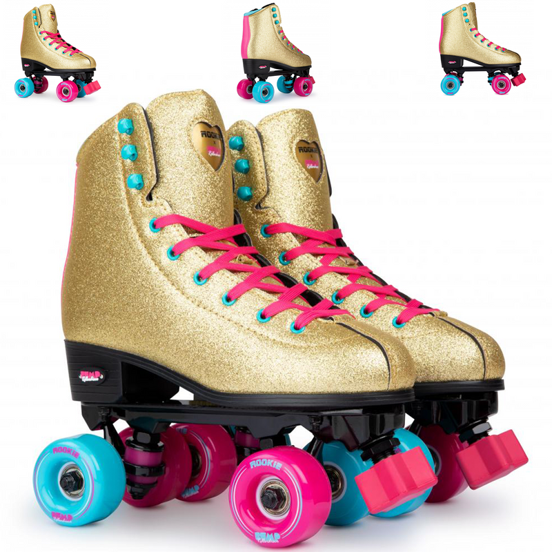 Rookie Rollerskates Bump Disco Complete Quad Skates, Gold Glitter