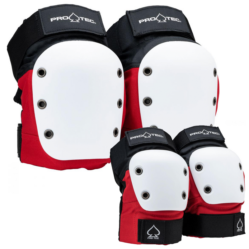 Pro Tec Safety Gear Knee/Elbow Double Pad Set, Red/White/Black