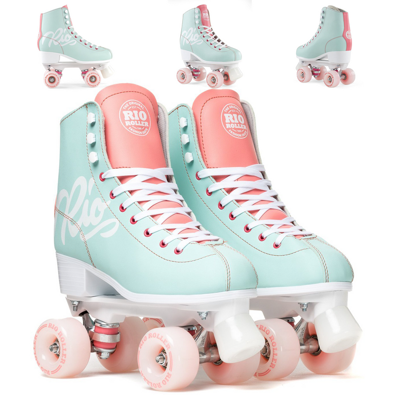 Rio Roller Skates Script Complete Quad Roller Skates, Teal/Coral