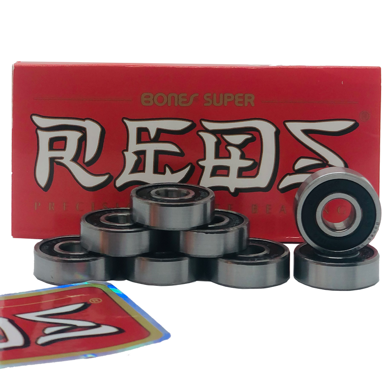 Bones Bearings Super Reds Skateboard /Inline/ Roller Derby Bearings, 16 Pack